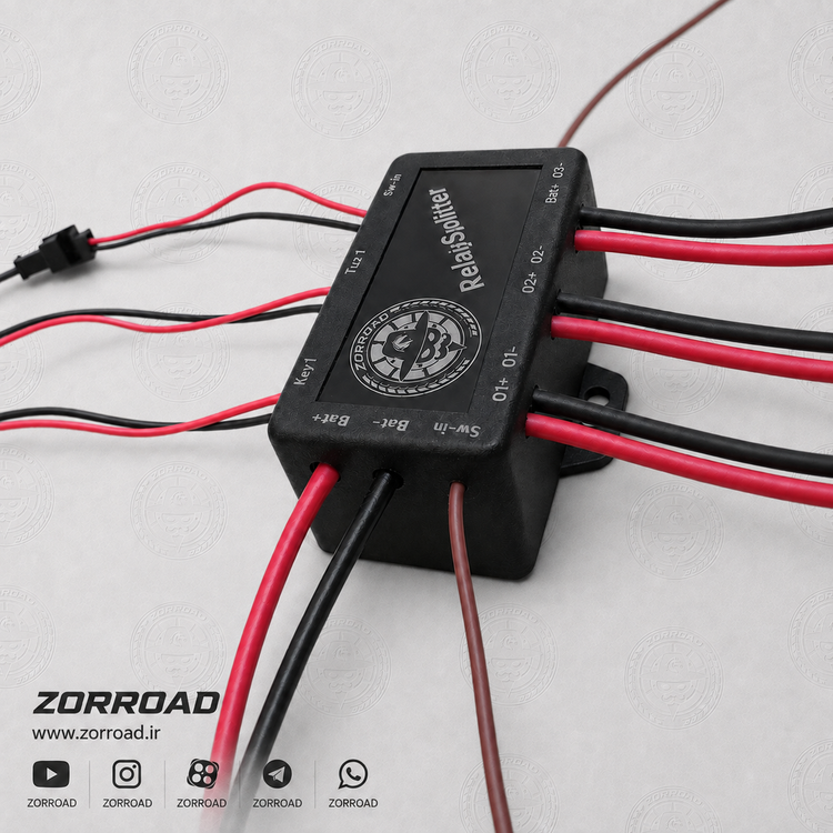 نمای زاویهدار کیت رله سوئیچ سه کاناله موتورسیکلت و خودرو ZORROAD