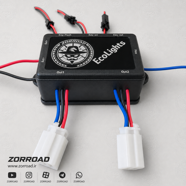 دو خروجی سوکتی کیت EcoLights برای اتصال پروژکتور دو رنگ یا دو مجموعه چراغ کمکی